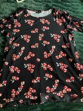 Alfani Black Tunic with Red & Cream Floral Print
